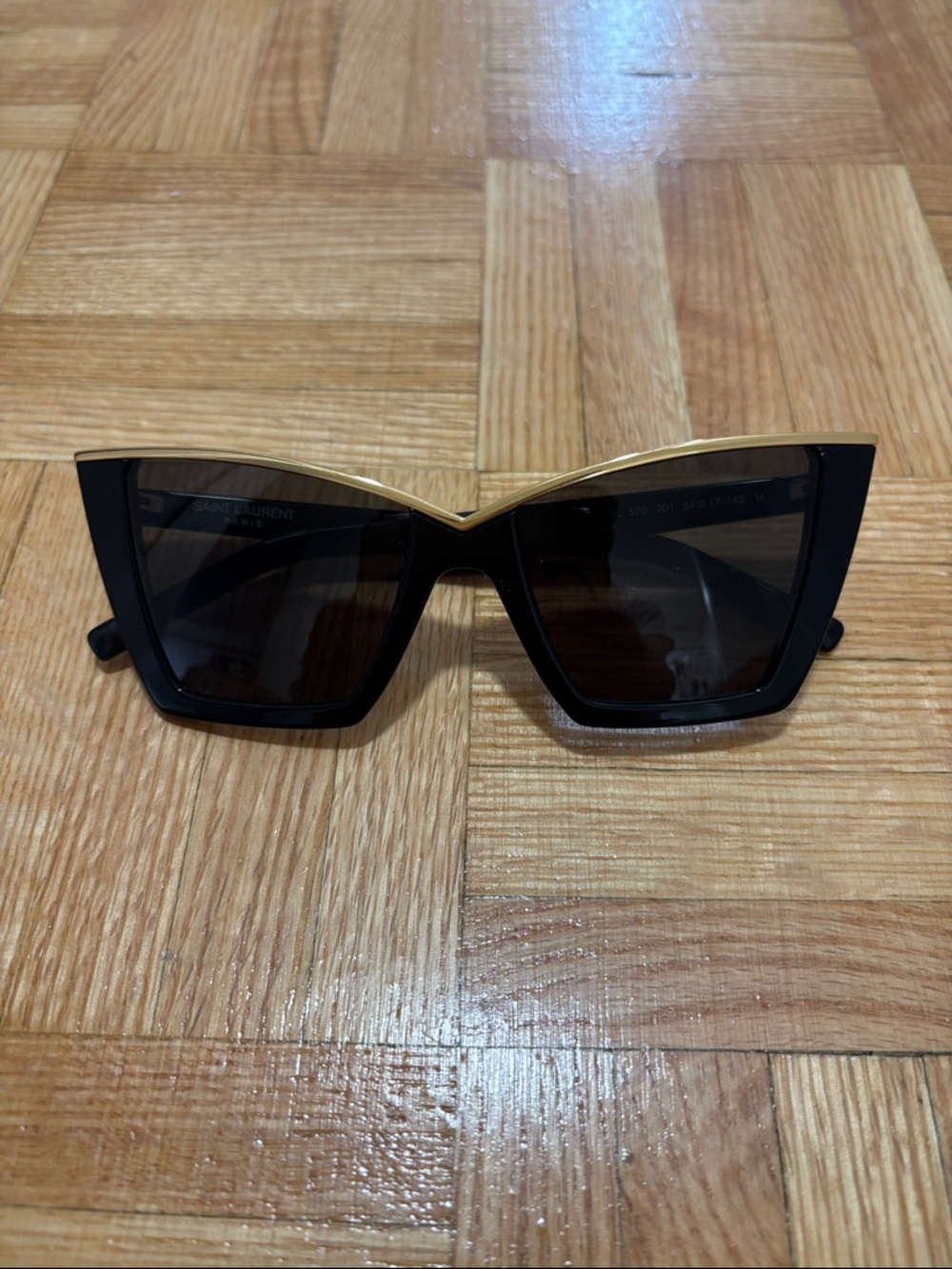 Saint Laurent Black & Gold Angular Cat-Eye Sunglasses